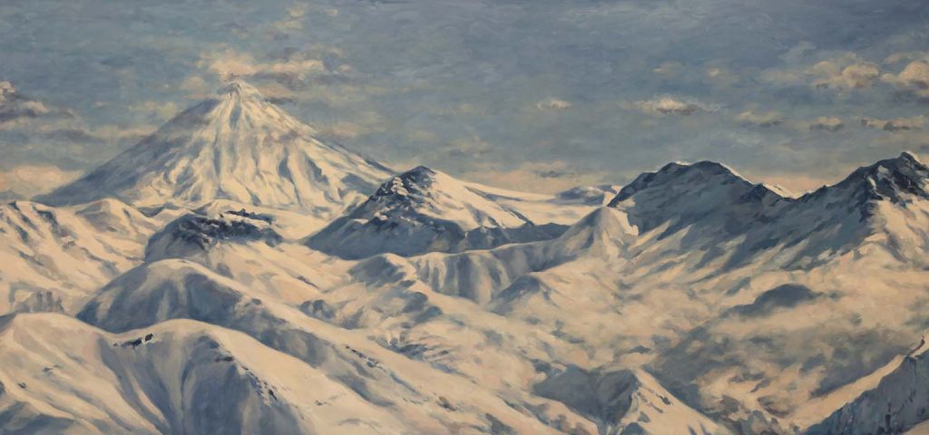 از مجموعه کوهستان، 1398، رنگ و روغن روی بوم، 585× 182 سانتی متر